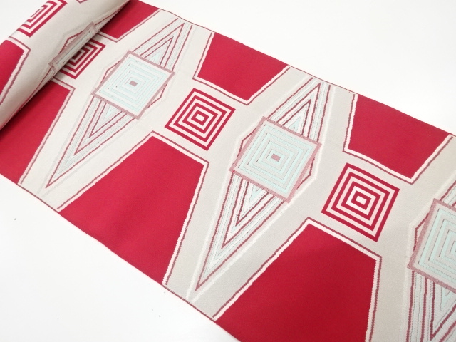 アンティーク　幾何学模様織り出し　八寸帯地反物